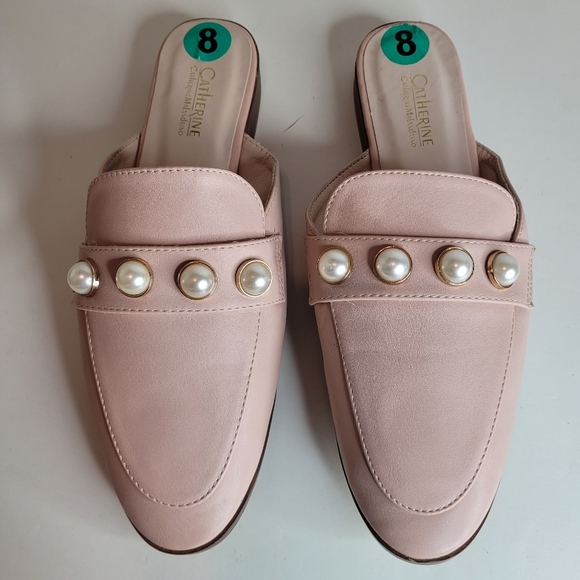 Catherine Malandrino Quentin Pink Mule with Faux Pearls Slip on Flats Size 8 - Picture 4 of 9